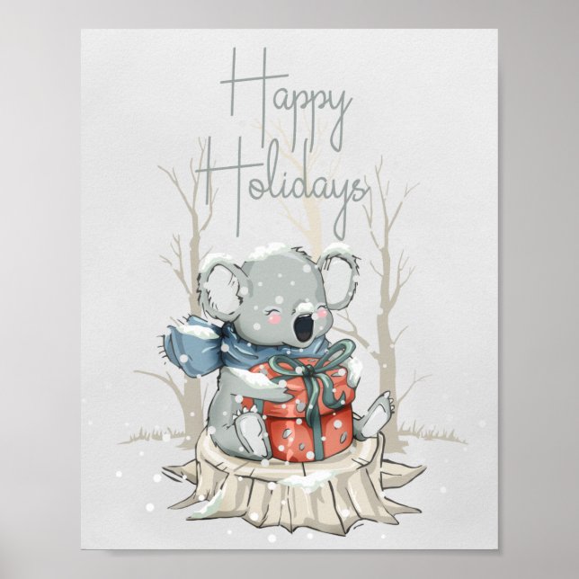 Poster Joyeux Noël Koala Joyeuses Fêtes (Devant)