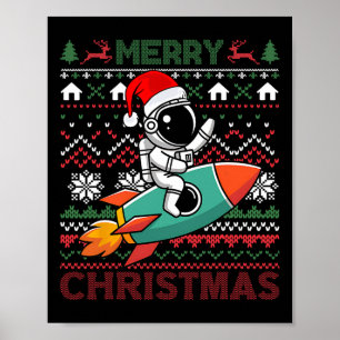 Poster Joyeux Noël laid Père Noël Chapeau l'astronaute éq