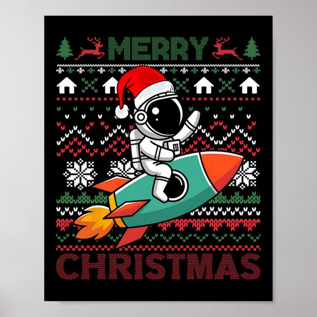 Poster Joyeux Noël laid Père Noël Chapeau l'astronaute éq (Devant)