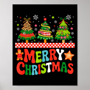 Poster Joyeux Noël Léopard Arbres de Noël Colorés Nœud Pa