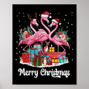 Poster Joyeux Noël Lumières Flamant rose Santa Hat Snow X