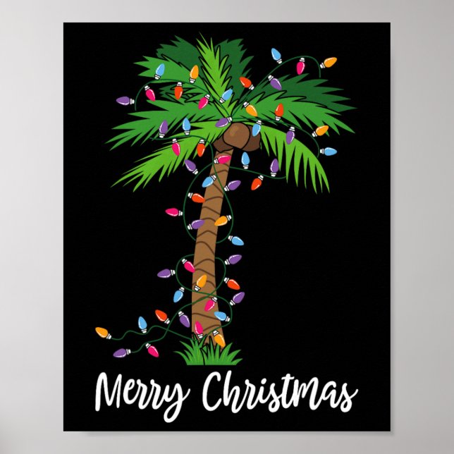 Poster Joyeux Noël Lumières Palm Tree Beach Noël Pyjama (Devant)