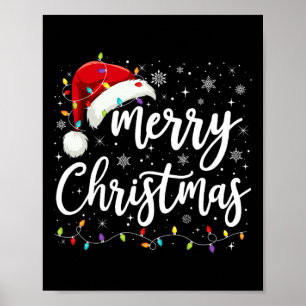Poster Joyeux Noël Lumières Rouge Noël Chapeau Noël Famil