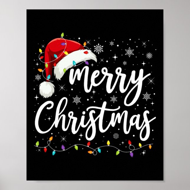 Poster Joyeux Noël Lumières Rouge Noël Chapeau Noël Famil (Devant)