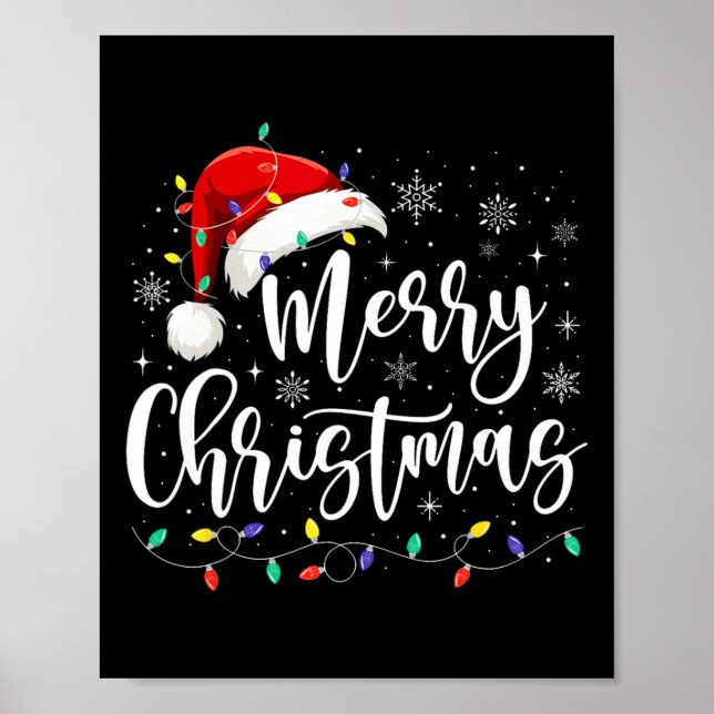 Poster Joyeux Noël Lumières Rouge Noël Chapeau Noël Famil (Devant)
