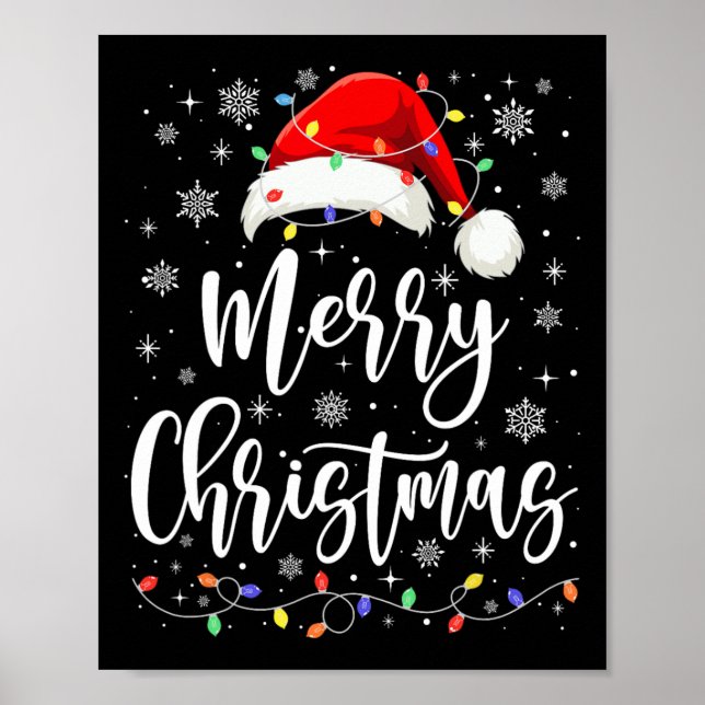 Poster Joyeux Noël Lumières Rouge Noël Chapeau Noël Famil (Devant)