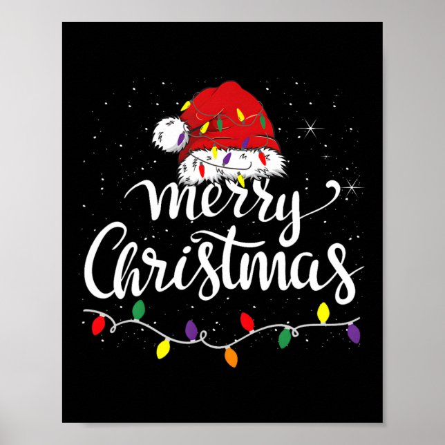 Poster Joyeux Noël Lumières Rouge Noël Chapeau Noël Famil (Devant)