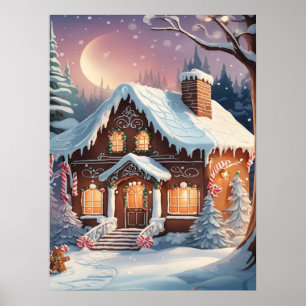 Poster Joyeux Noël Maison en pain d'épices