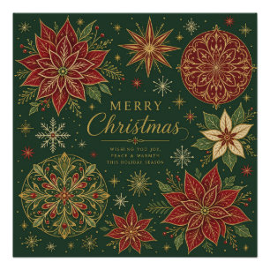 Poster Joyeux Noël Mandala Orné de Poinsettia