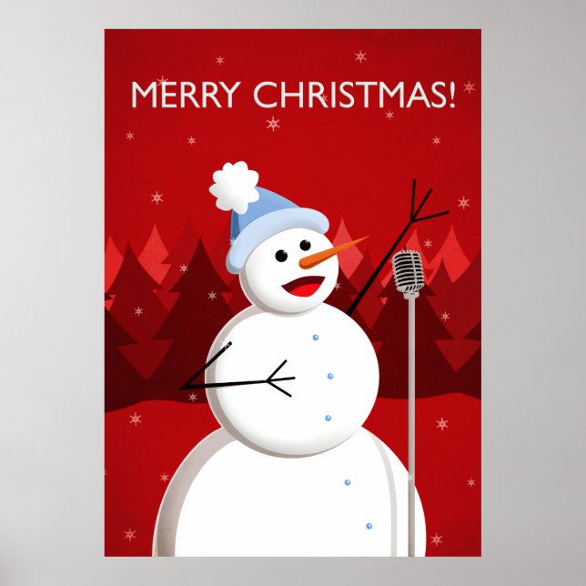Poster Joyeux Noël musical de bonhomme de neige (Devant)