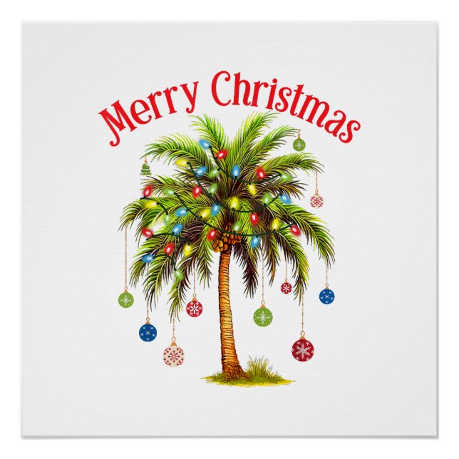 Poster Joyeux Noël Palm Tree Light Hawaiian Tropical (Devant)