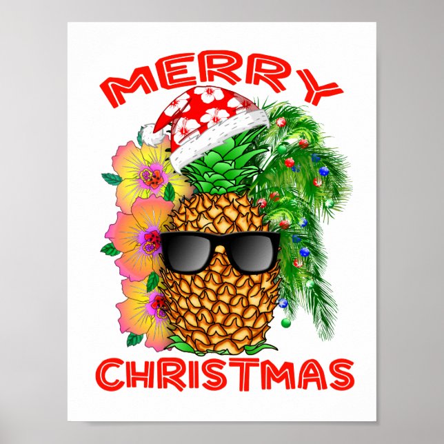 Poster Joyeux Noël Père Noël Ananas (Devant)