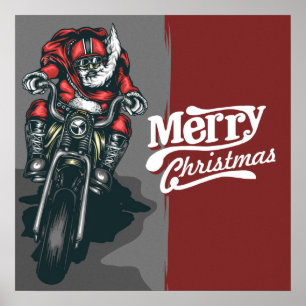 Poster Joyeux Noël Père Noël en moto