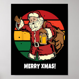 Poster Joyeux Noël Père Noël Rétro Vintage Coucher de sol