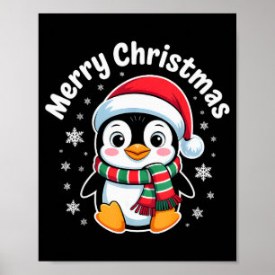 Poster Joyeux Noël Pingouin Chapeau de Père Noël Mignon H