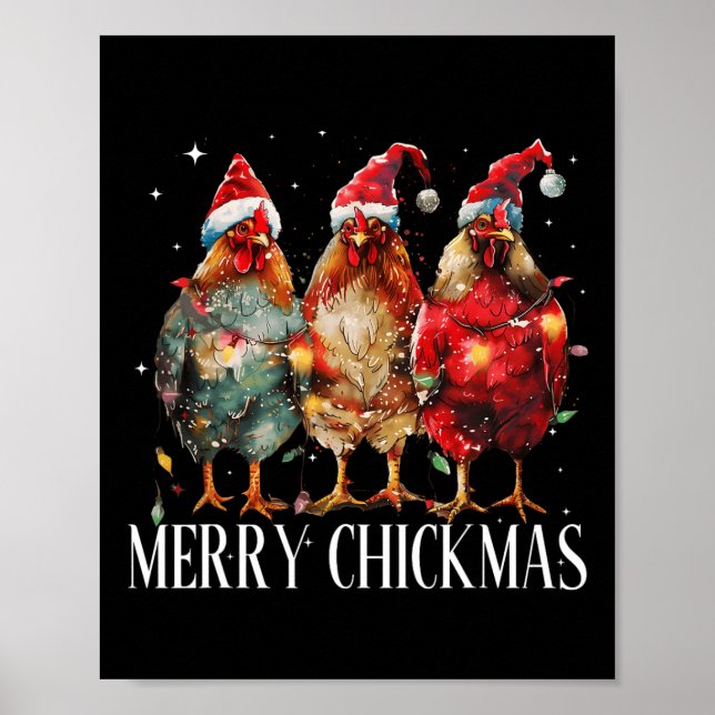 Poster Joyeux Noël Poulet Feux de Noël Santa Hat (Devant)