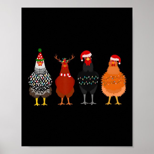 Poster Joyeux Noël Poulet Feux de Noël Santa Hat (Devant)