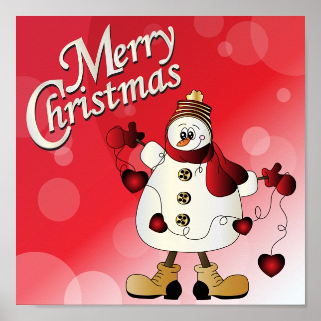 Poster Joyeux Noël Red Snowman (Devant)