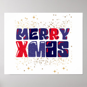 Poster Joyeux Noël Rouge Bleu Or