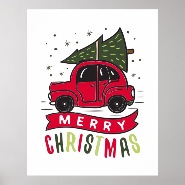 Poster Joyeux Noël Rouge Voiture Joyeux Noël (Devant)