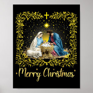 Poster Joyeux Noël Scène de la Nativité Étoile du Nord Bé