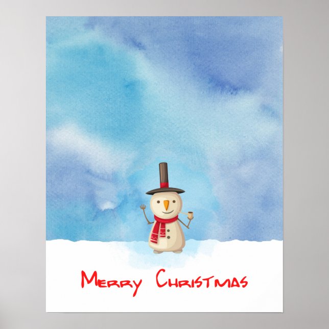 Poster Joyeux Noël Snowman Agitant Et Souriant (Devant)
