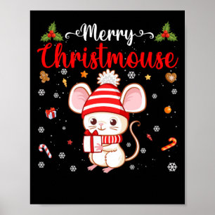 Poster Joyeux Noël Souris de Noël Famille Santa Hat