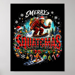 Poster Joyeux Noël Squatchmas Drôle Bigfoot Snowboard