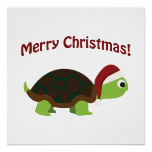 Poster Joyeux Noël ! Tortue de Père Noël