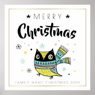 Poster Joyeux Noël Typographie & Chouette de Noël