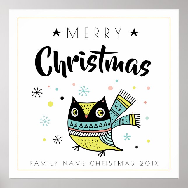 Poster Joyeux Noël Typographie & Chouette de Noël (Devant)