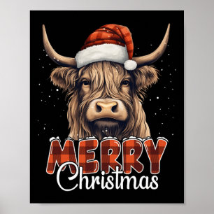 Poster Joyeux Noël Vache Highland Ouest Santa Hat Xma