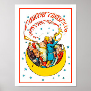 Poster Joyeux Noël vintage Bonne année dans la lune
