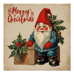 Poster Joyeux Noël Vintage Gnome