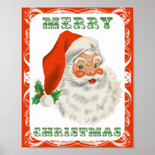 Poster Joyeux Noël Vintage rétro Père Noël