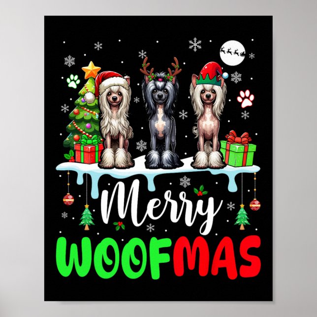Poster Joyeux Noël Woit Trois Elfes Père Noël Crest chino (Devant)