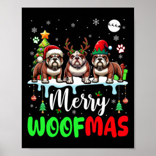 Poster Joyeux Noël Woit Trois Père Noël Reindeer Elf Bull