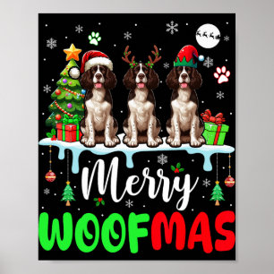 Poster Joyeux Noël Woof Three Père Noël Anglais Springer