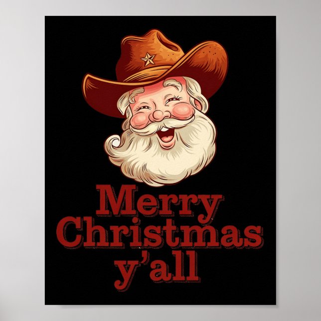 Poster Joyeux Noël Y’all Cowboy Père Noël Western Country (Devant)
