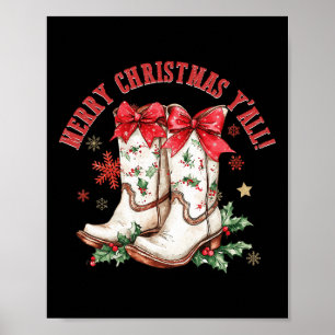 Poster Joyeux Noël Y'all Howdy Bottes de Noël Cowgir