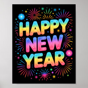 Poster Joyeux Nouvel An 2026 Ballons de Fête, Feux d'Arti