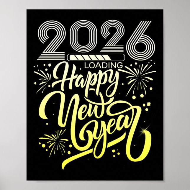 Poster Joyeux Nouvel An 2026 Fireworks Chargement Nouvel  (Devant)