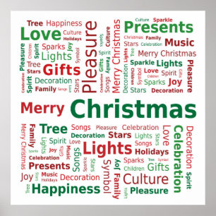 Poster Joyeux nuage de mots de Noël en vert rouge