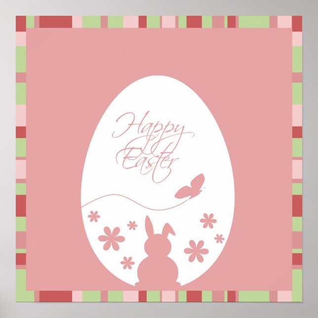 Poster Joyeux OEuf de Pâques rose pastel moderne (Devant)
