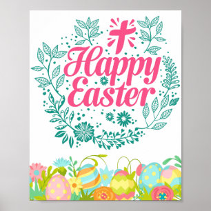 Poster Joyeux Oeufs de Pâques Souhaite De Belles Fleurs