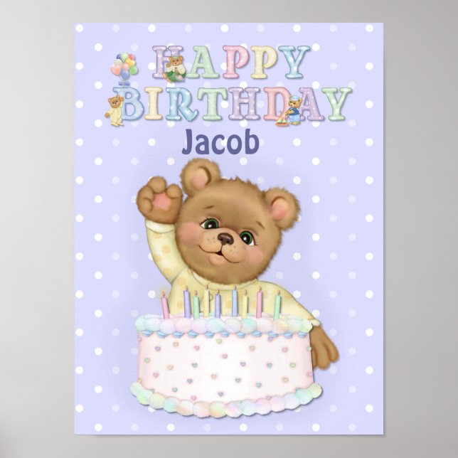 Poster Joyeux Ours Boy anniversaire - Personnaliser (Devant)