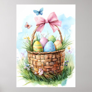 Poster Joyeux Panier d'oeufs de Pâques vacances