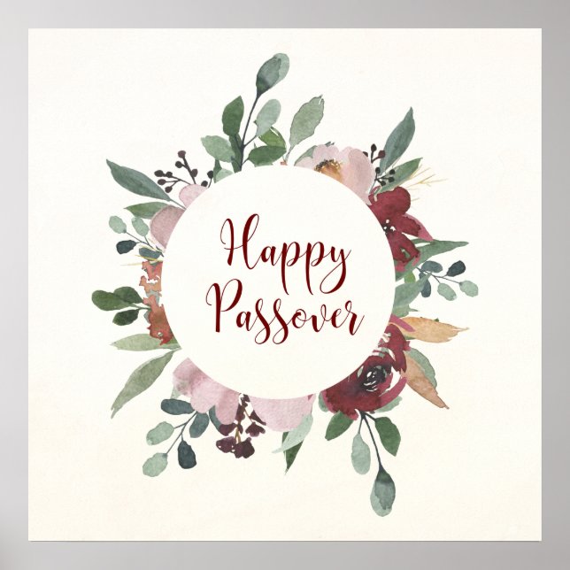 Poster Joyeux Pâque Juif Fête Art Floral (Devant)