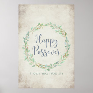 Poster Joyeux Pâque Juif Fête Art Floral