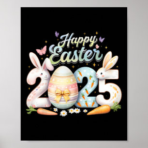Poster Joyeux Pâques 2025 Lapin Rabbit Face à la Journée 